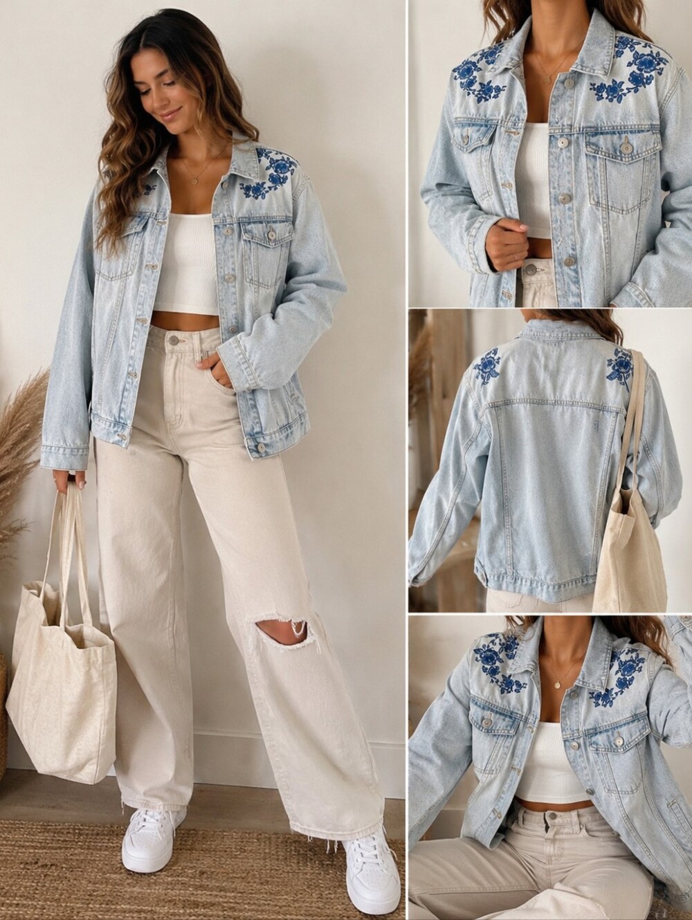 Bluenotes Faded Denim Jean jacket With Embroidered Floral Detail